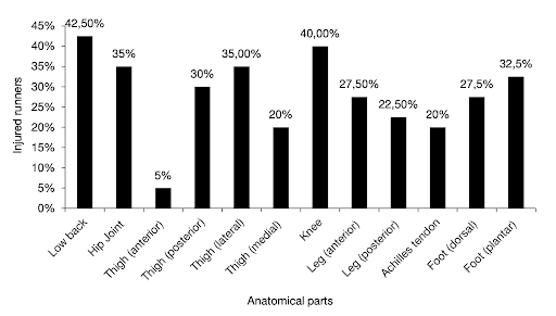 Injury distribution of anatomical region in ultra trail runners