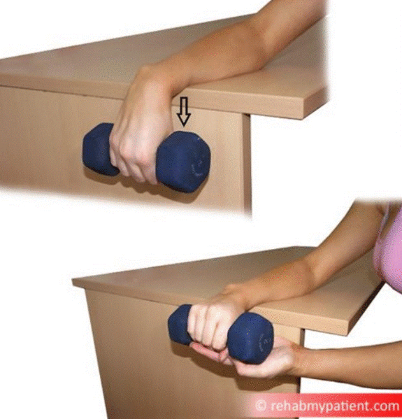 File:Eccentric wrist extension with weight.gif