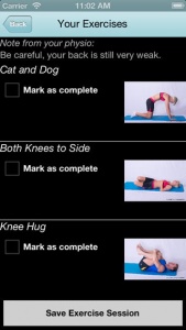 Example of checklist for exercises in PhysioTrack (PhysioTrack 2014)