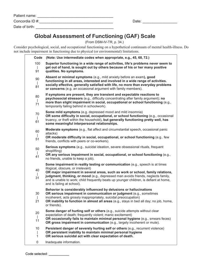 Global Assessment of Functioning Scale